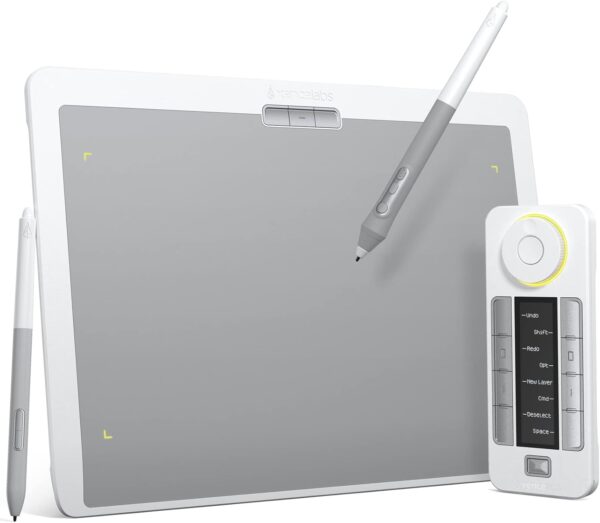 XENCELABS DrawingTablet Medium, Grafiktabletts mit 40 anpassbaren Schnellschlüsseln, Ultradünnes 12"-Tablett mit 2 Stiften Ohne Batterie, 8192 Druckstufen für Win/Win 11 ARM/Mac/Linux, Nebula White