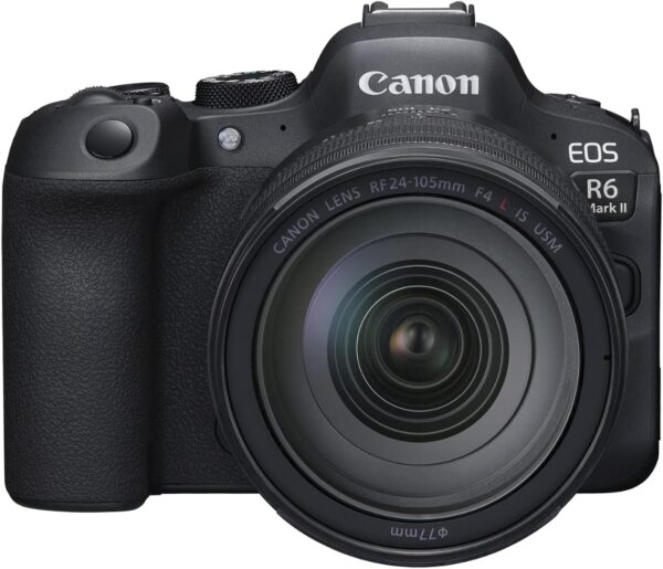 Canon EOS R6 Mark II spiegellose Kamera RF24-105mm F4 L USM Objektiv-Kit, integrierte Hybridkamera, 24,2 Megapixel CMOS-Sensor. Foto- und Videokamerafunktionen, RF-Montage, Schwarz