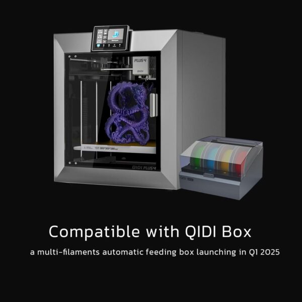 QIDI PLUS4 3D-Drucker, max. 600 mm/s Hochgeschwindigkeitsdruck, 65 ℃ Wärmekammer, vollständig selbstnivellierend, 370 °C Direktextruder mit integrierter Düse, unterstützt PPS-CF-Filamente, große Druckgröße 12"x12"x11 "