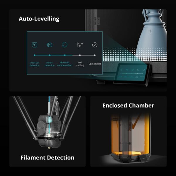 Flsun T1 Pro Delta 3D-Drucker – Neuer FDM-3D-Drucker, 1000 mm/s Hochgeschwindigkeitsdruck, starker Doppelgetriebe-Extruder, automatische Nivellierung mit einer Taste, 300 °C-Hochtemperaturdüse, intelligente Überwachung – Image 5