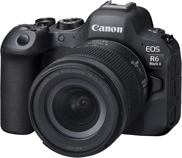 Canon EOS R6 Mark II spiegellose Kamera RF24-105mm F4-7.1 ist ein STM-Objektiv-Kit, Vollformat-Hybridkamera, 24,2-Megapixel-CMOS-Sensor, Foto- und Videofunktionen, Schwarz