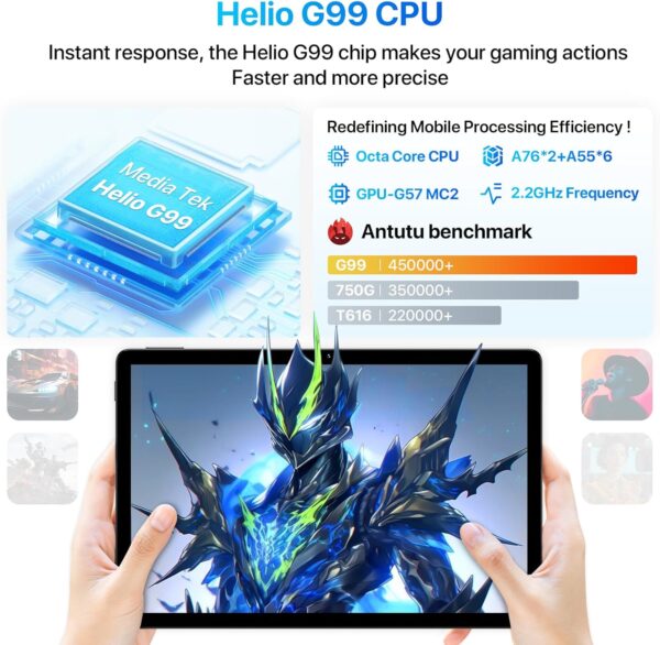 UMIDIGI MTK Helio G99 Tablet 2024, G7 Tab Pro 16 GB + 256 GB + 1 TB, 11 Zoll FHD+ 1920 * 1200 Gaming-Tablets, Octa-Core 2,2 GHz, 8000 mAh mit 18 W Aufladung, 13 MP + 8 MP, 4 Lautsprecher, 4GDIG, WiFiPSGHzGesicht – Image 4