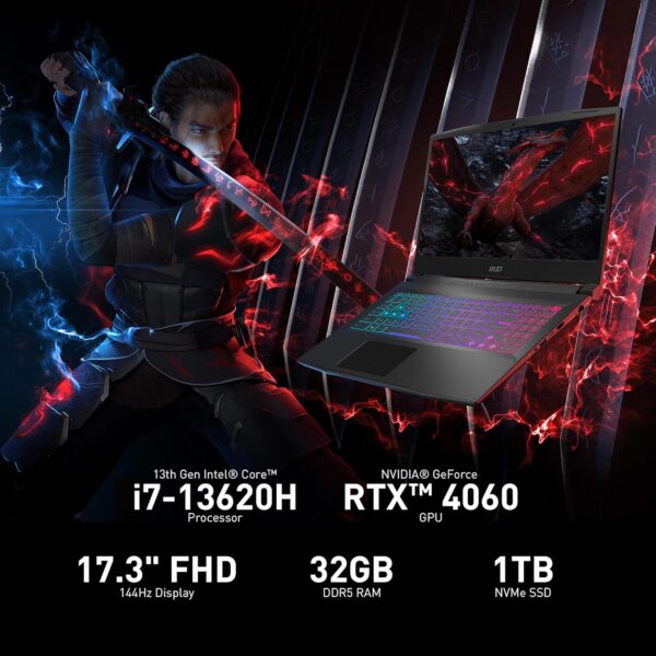 MSI Katana 17 Gaming Notebook: 13. Generation Intel Core i7, GeForce RTX 4060, 17.3“ 144Hz FHD Display, 32GB DDR5, 1TB NVMe SSD, USB-Type C, Cooler Boost 5, Win11 Haus: Schwarz B13VFK-835US – Image 4