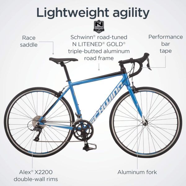 Schwinn Fastback Performance Rennrad für Erwachsene, Anfänger bis Fortgeschrittene, Aluminiumrahmen, 700c Räder, 14-18-Gang-Antrieb – Image 4